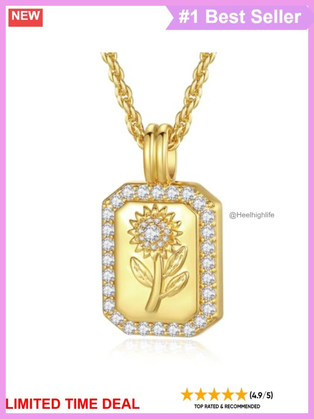24K Gold Plated Sunflower Pendant Necklace S925 Sterling Silver for Women